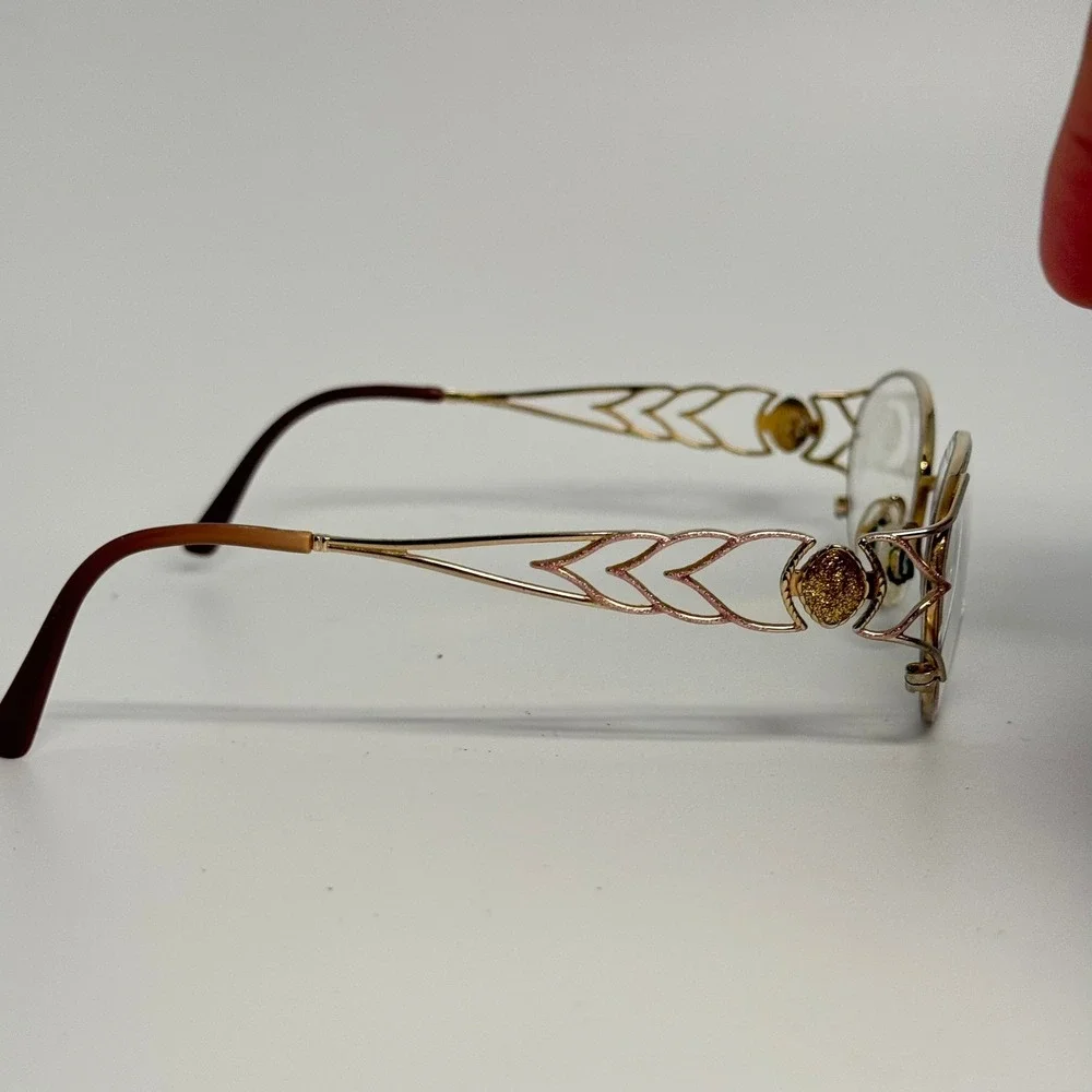 Tiara Gold Tone Filigree Oval Eyeglass Frames Vintage Style Ornate Temples 23989